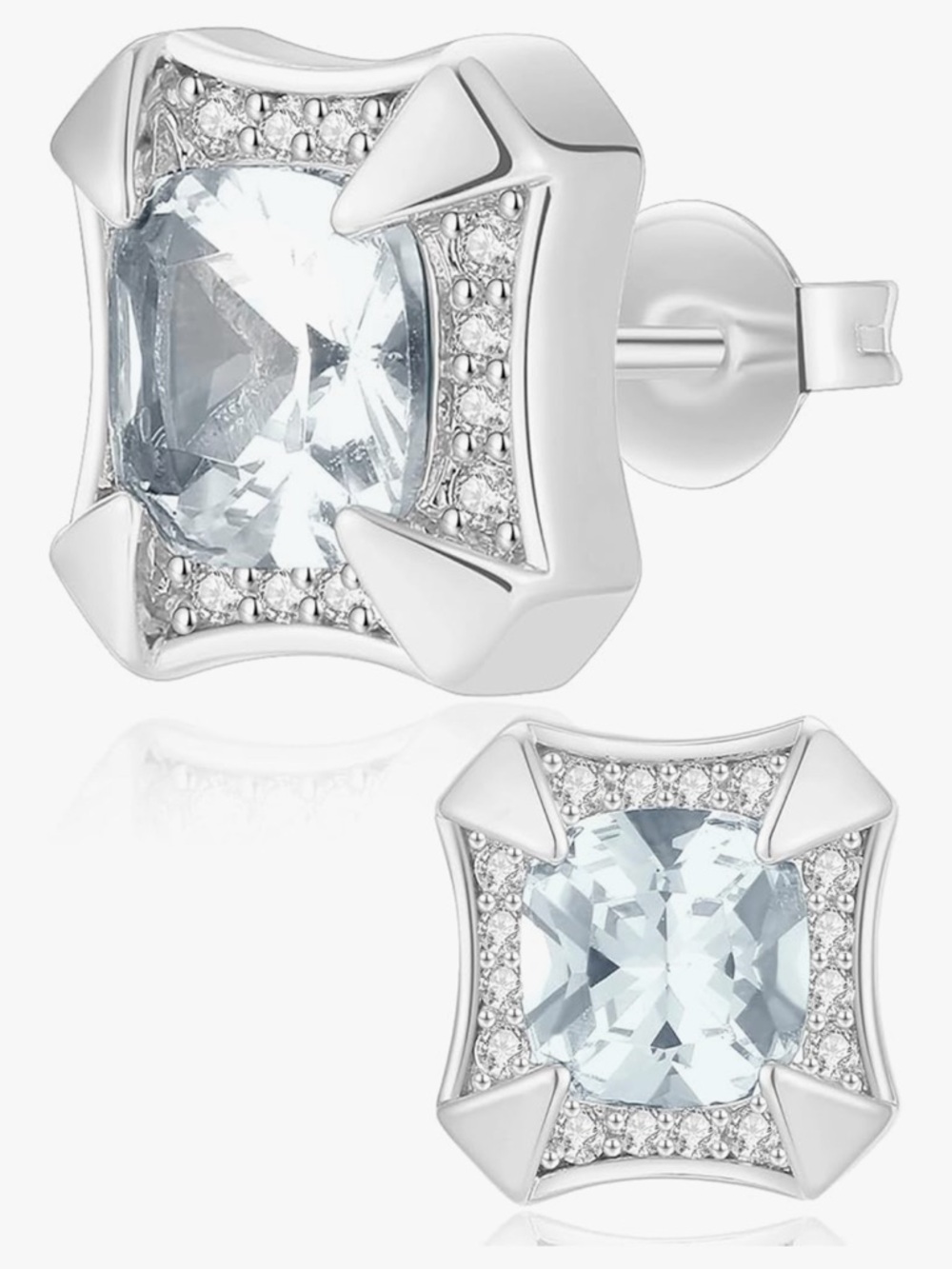 Silver Blue Crystal Stud Earrings - Elegant Women's Jewelry